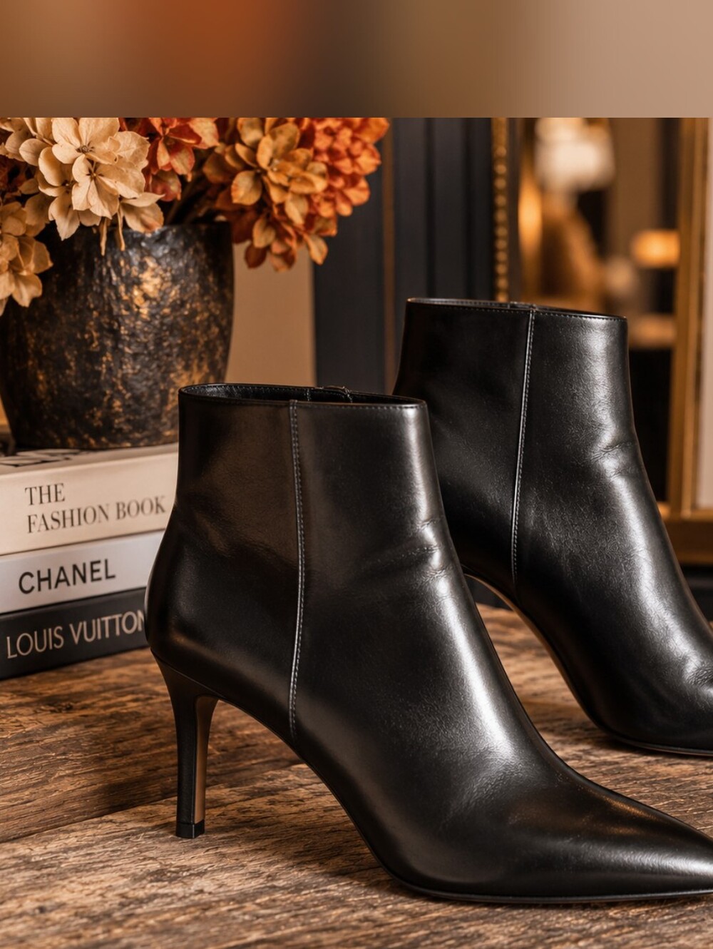 Black Leather Pointed-Toe Ankle Boots - Women Size 10 Medium